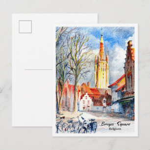 Brügge Platz Belgien Buntstifte Postkarte