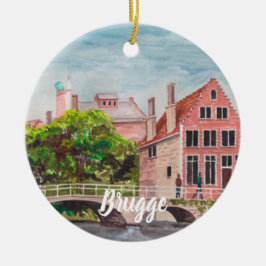 Brügge Wasserfarbenmalerei von Farida Greenfield Keramik Ornament