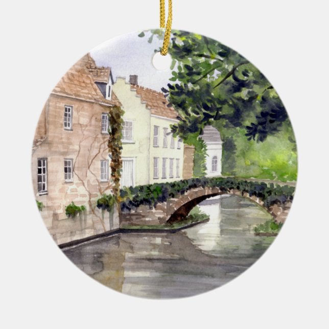 Brügge Wasserfarbenmalerei von Farida Greenfield Keramik Ornament (Vorne)