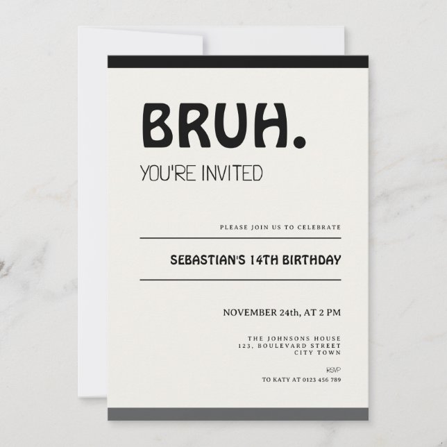 Bruh 14th Birthday Invitation Teens Boy Party Einladung (Vorderseite)