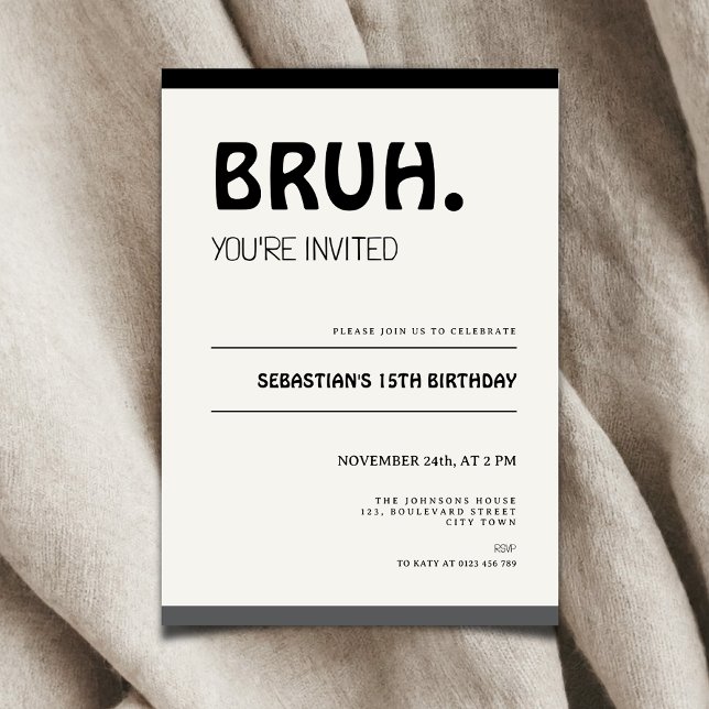 Bruh 15th Birthday Invitation Teens Boy Party Einladung (Bruh 15th birthday invitation)