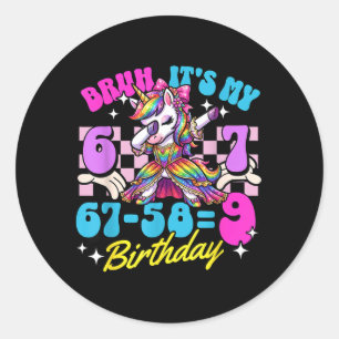 Bruh 67-589 9. Geburtstag Einhorn Dabbing Mädchen Runder Aufkleber