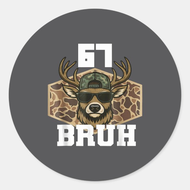 Bruh 67 Deer Funny Deer Hunting Camo Hat Youth Tee Runder Aufkleber (Vorderseite)