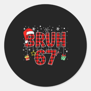 Bruh 67 Meme Lustiges Weihnachten Rot Kariert Xmas Runder Aufkleber