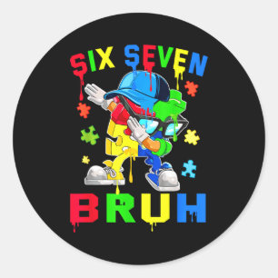 Bruh 67 sechs sieben Puzzle Dabbing Autismus-Bewus Runder Aufkleber