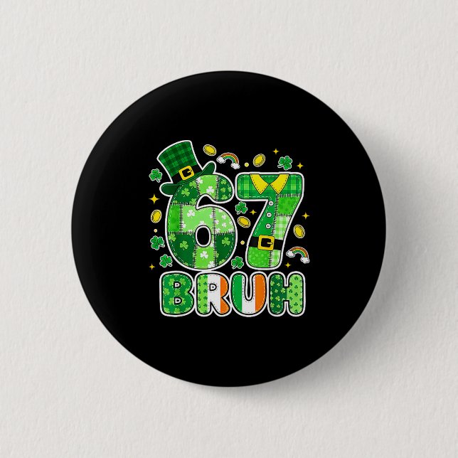 Bruh 67 St. Patrick’s Day Grafik Mit Shamrocks An Button (Vorderseite)