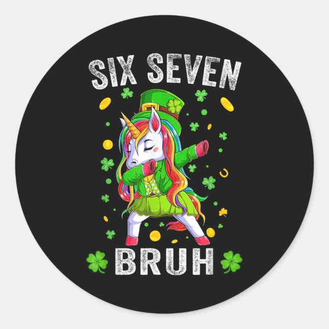 Bruh 6 7 Meme St. Patrick's Day sechs sieben Kinde Runder Aufkleber (Vorderseite)
