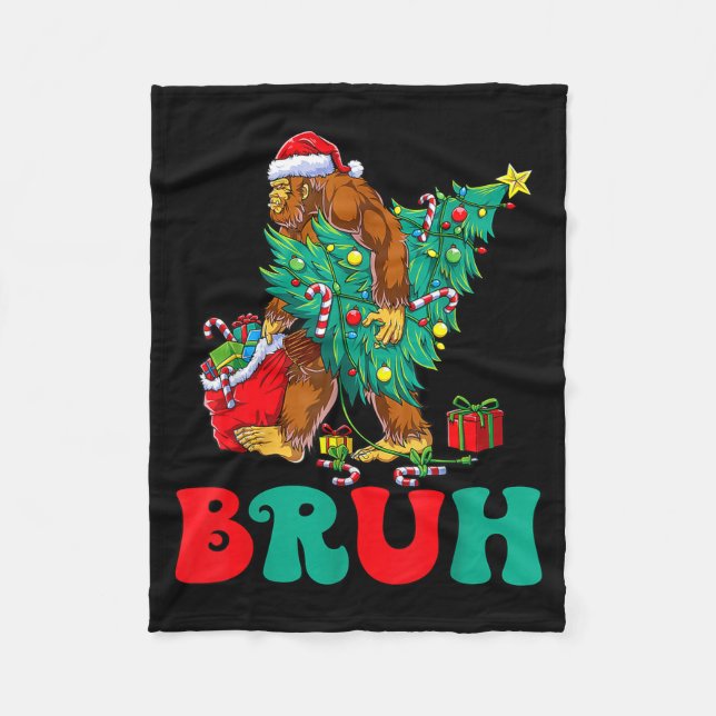 Bruh Bigfoot Christmas Funny Christmas Tree Xmas S Fleecedecke (Vorderseite)