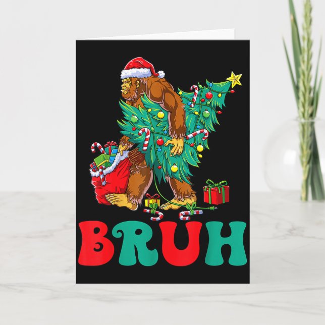 Bruh Bigfoot Christmas Funny Christmas Tree Xmas S Karte (Vorderseite)