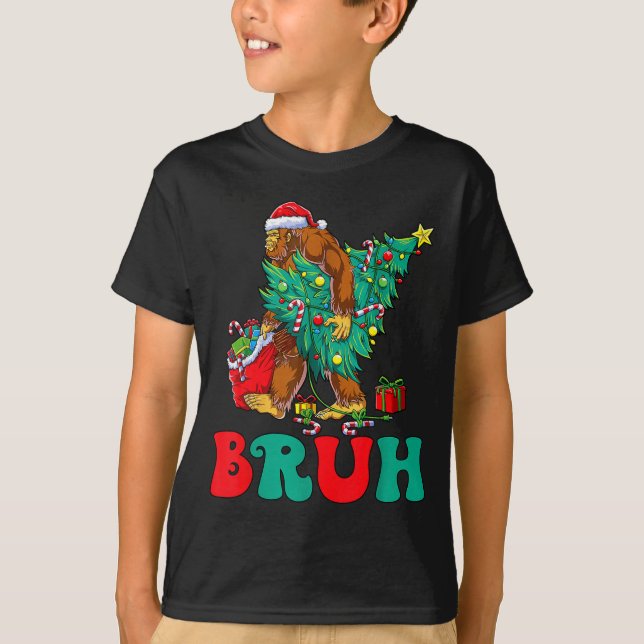 Bruh Bigfoot Christmas Funny Christmas Tree Xmas S T-Shirt (Vorderseite)