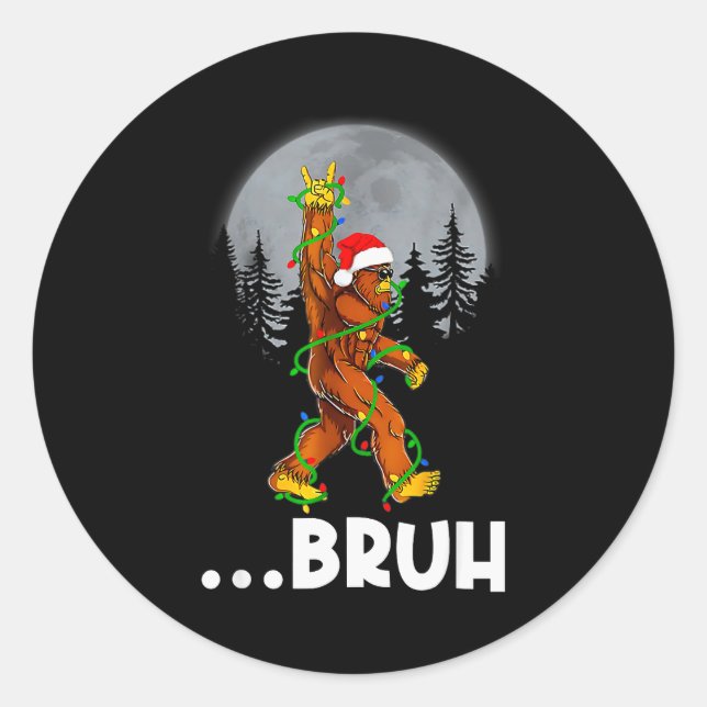 Bruh Bigfoot Christmas Shirt Christmas Tree Xmas S Runder Aufkleber (Vorderseite)