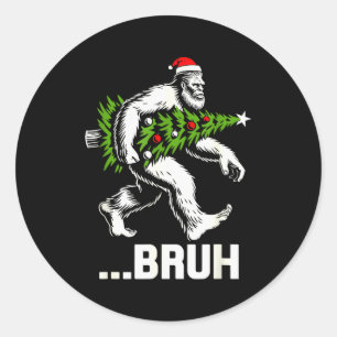 Bruh Bigfoot Weihnachten Lustiger Weihnachtsbaum X Runder Aufkleber