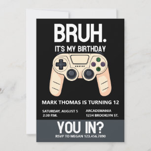 BRUH Birthday Party Arcade Gamer Teen Boy Einladung