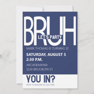 BRUH BIRTHDAY PARTY TEEN BOY BLAUE WHITE EINLADUNG