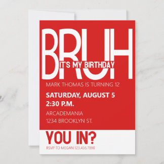 BRUH BIRTHDAY PARTY TEEN BOY RED WHITE EINLADUNG