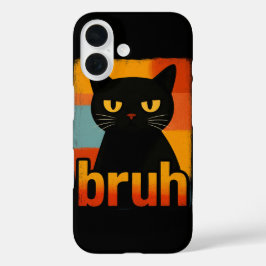 Bruh Black Cat Funny Retro Vintage Meme iPhone 16 Hülle