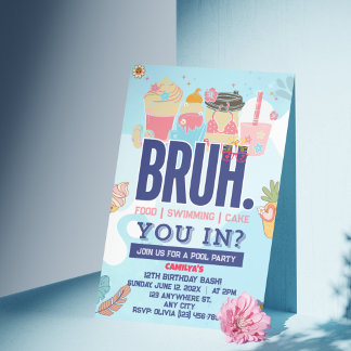 BRUH Blue Pool Party Boy Geburtstag Einladung