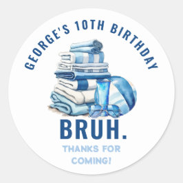 BRUH Blue Pool Party Boy Geburtstag Vielen Dank Runder Aufkleber