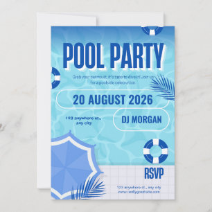 BRUH Blue Pool Party Geburtstagseinladung   Sommer Einladung