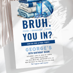 BRUH Blue Pool Party Jungen Geburtstag Einladung