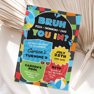 Bruh Boy Pool Party Birthday Trendy Einladung