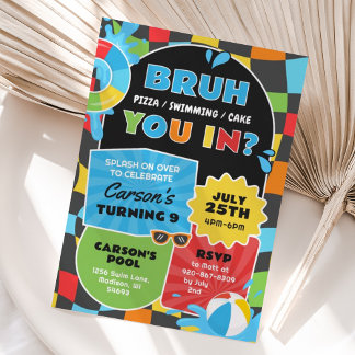 Bruh Boy Pool Party Birthday Trendy Einladung