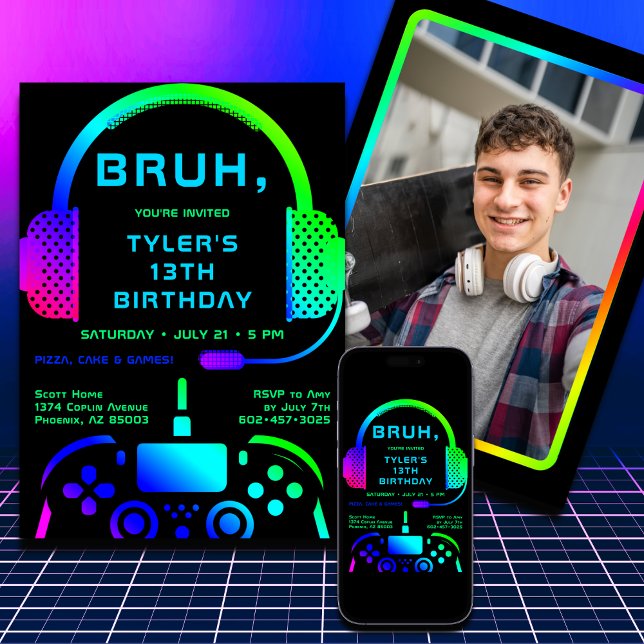 Bruh Boy Teen Birthday Video Game Template Einladung (The number can be changed to any age.)