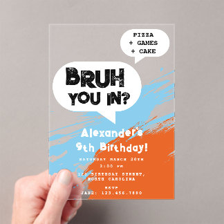 Bruh Boy's Birthday Graffiti Orange Blue Speech  Acryleinladungen