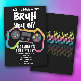 Bruh Boy's Birthday Neon Gaming Teen Gamer Einladung