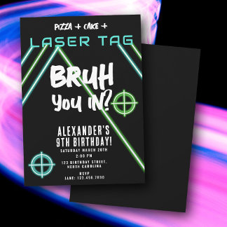 Bruh Boy's Birthday Neon Laser Tag Einladung