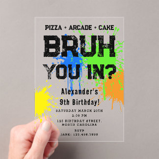 Bruh Boy's Birthday Party Neon Graffiti Teenager Acryleinladungen