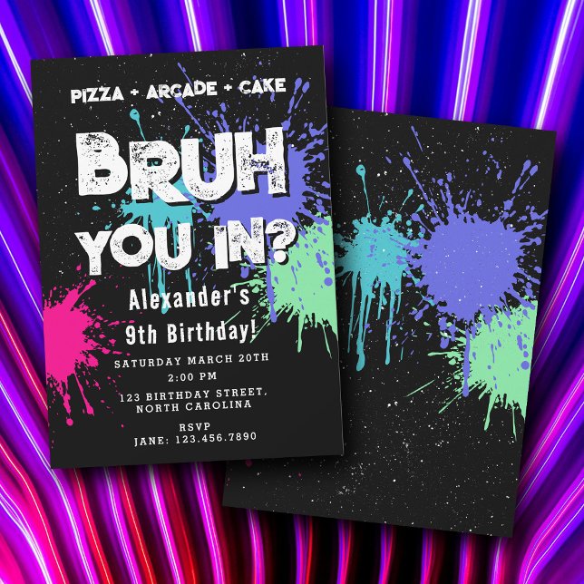 Bruh Boy's Birthday Party Neon Graffiti Teenager Einladung (Bruh Boy's Birthday Party Neon Graffiti Teenager Invitation)