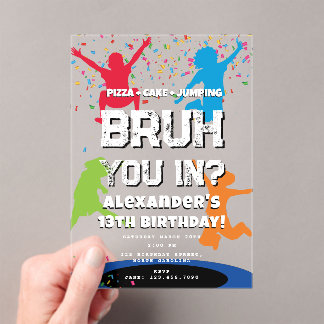 Bruh Boy's Birthday Party Teenager Jump Trampoline Acryleinladungen