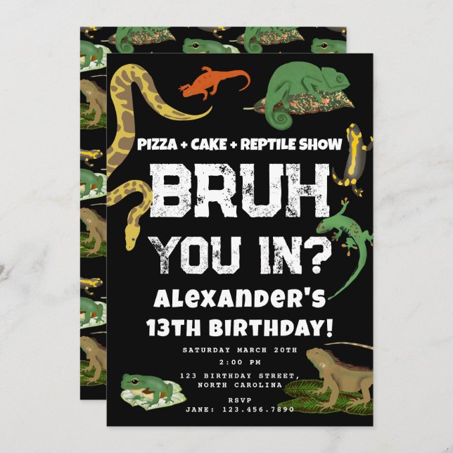 Bruh Boy's Birthday Party Teenager Reptile Show Einladung (Vorne/Hinten)