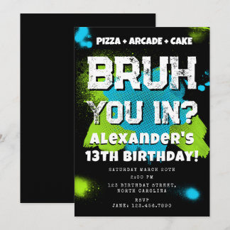 Bruh Boy's Birthday Party Teenager Teen Boy Neon Einladung