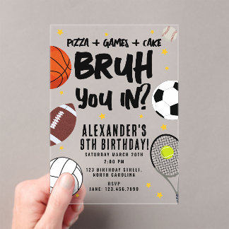 Bruh Boy's Birthday Teen Sports Athletic Games Acryleinladungen