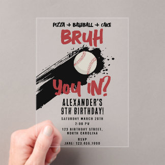Bruh Boy's Birthday Teen Sports Baseball Game Acryleinladungen