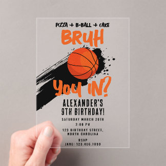 Bruh Boy's Birthday Teen Sports Basketball Game Acryleinladungen
