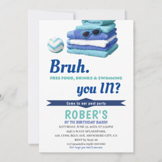 BRUH Boys Blue Pool Party Geburtstag Einladung