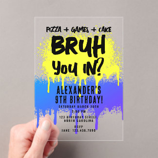 Bruh Boys Geburtstag Neon Graffiti Yellow Blue Acryleinladungen