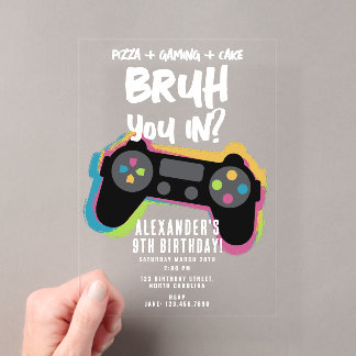 Bruh Boys Geburtstags-Neon-Gaming-Teen-Gamer Acryleinladungen