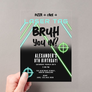 Bruh Boys Geburtstags-Neon-Lasertag Acryleinladungen