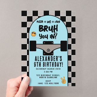 Bruh Boys Skateboard-Checkered Geburtstagsfeier Acryleinladungen