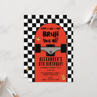Bruh Boy's Skateboarding Karo-Geburtstagsfeier Einladung