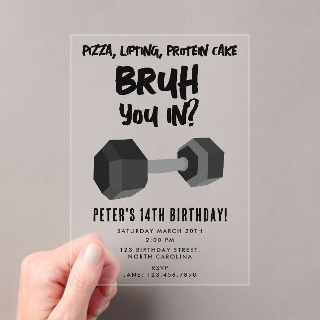 Bruh Boys Teenager Birthday Teen Boy Dumbbell Acryleinladungen (Insitu (Handheld))