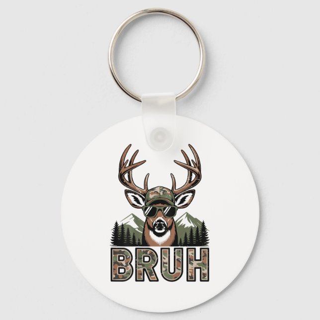 Bruh Camo Deer Hunting Camouflage Elk Buck Funny Y Schlüsselanhänger (Vorderseite)