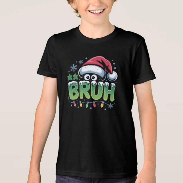 Bruh Christmas Funny Meme Weihnachtsmannmütze Boys Tri-Blend Shirt (Vorderseite)