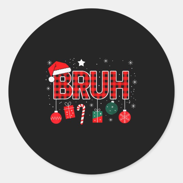 Bruh Christmas Pajama Christmas Family Retro Santa Runder Aufkleber (Vorderseite)