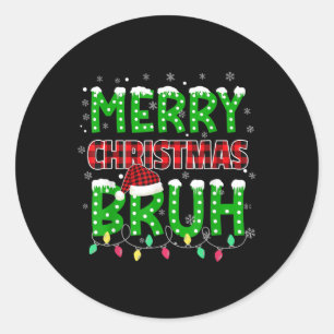 Bruh Christmas Red Kariert Teens Boys Kids Xmas Pa Runder Aufkleber