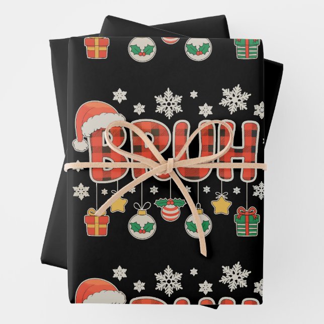 Bruh Christmas Red Kariert Xmas Matching Family Geschenkpapier Set (Beispiel)